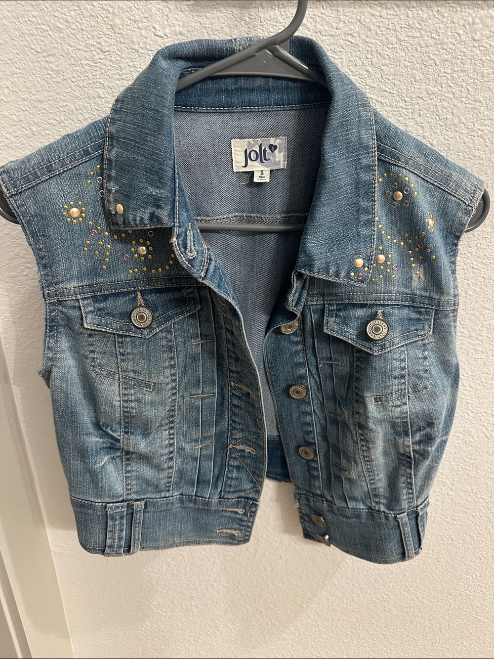 Jolt Blue Denim Studded Floral Vest